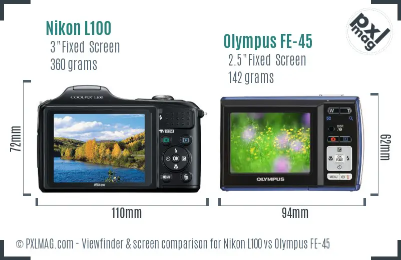 Nikon L100 vs Olympus FE-45 Screen and Viewfinder comparison