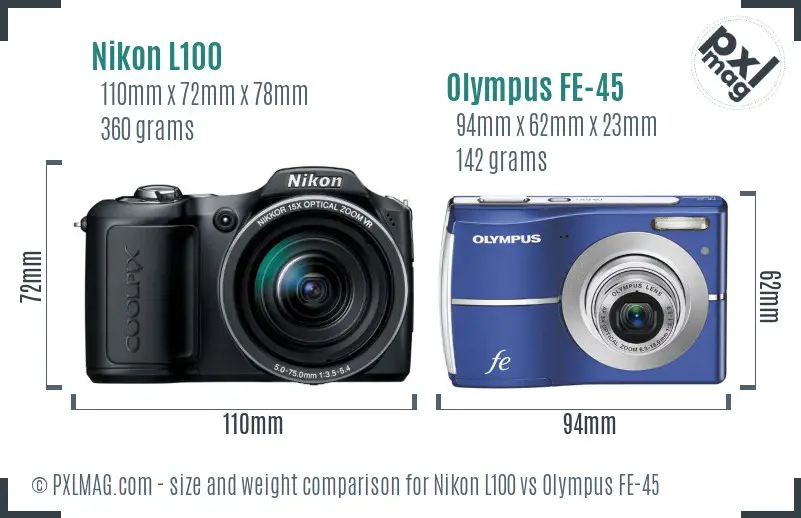 Nikon L100 vs Olympus FE-45 size comparison