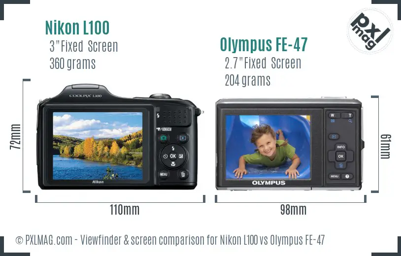 Nikon L100 vs Olympus FE-47 Screen and Viewfinder comparison