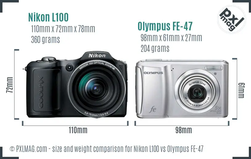 Nikon L100 vs Olympus FE-47 size comparison