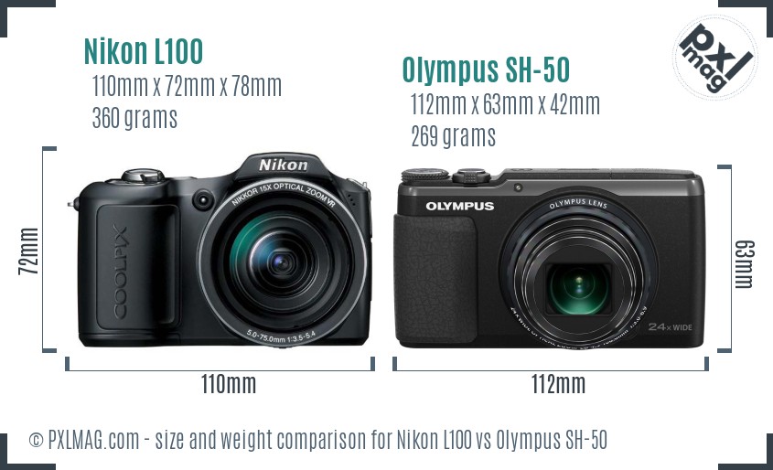 Nikon L100 vs Olympus SH-50 size comparison