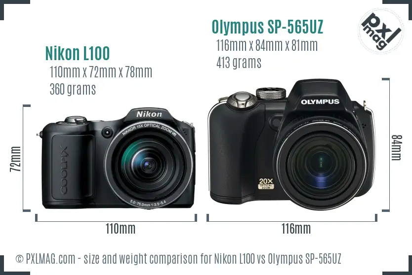 Nikon L100 vs Olympus SP-565UZ size comparison Nikon L100 vs Olympus SP-565UZ size comparison