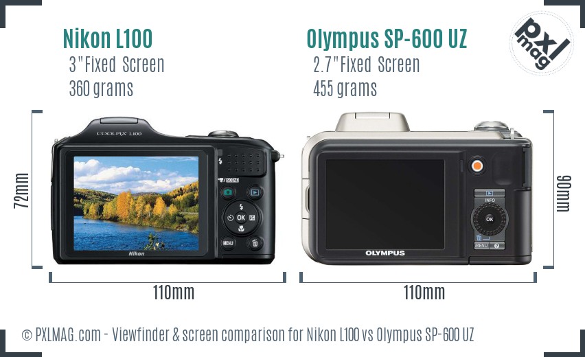 Nikon L100 vs Olympus SP-600 UZ Screen and Viewfinder comparison