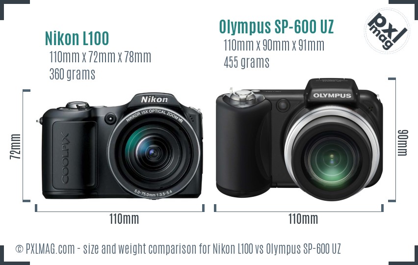 Nikon L100 vs Olympus SP-600 UZ size comparison