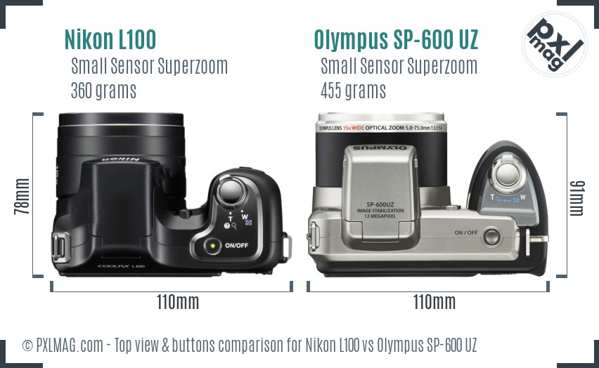 Nikon L100 vs Olympus SP-600 UZ top view buttons comparison