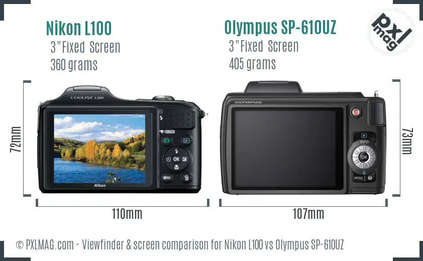 Nikon L100 vs Olympus SP-610UZ Screen and Viewfinder comparison Nikon L100 vs Olympus SP-610UZ Screen and Viewfinder comparison