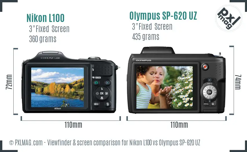 Nikon L100 vs Olympus SP-620 UZ Screen and Viewfinder comparison Nikon L100 vs Olympus SP-620 UZ Screen and Viewfinder comparison