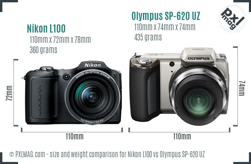 Nikon L100 vs Olympus SP-620 UZ size comparison Nikon L100 vs Olympus SP-620 UZ size comparison