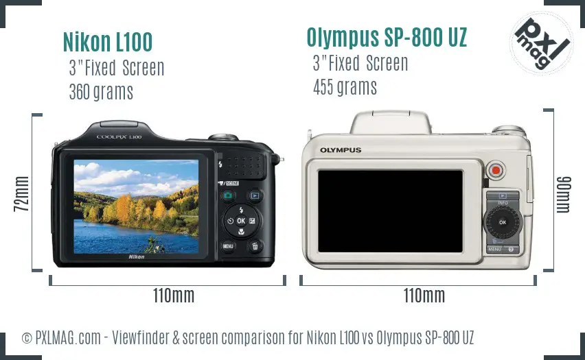 Nikon L100 vs Olympus SP-800 UZ Screen and Viewfinder comparison