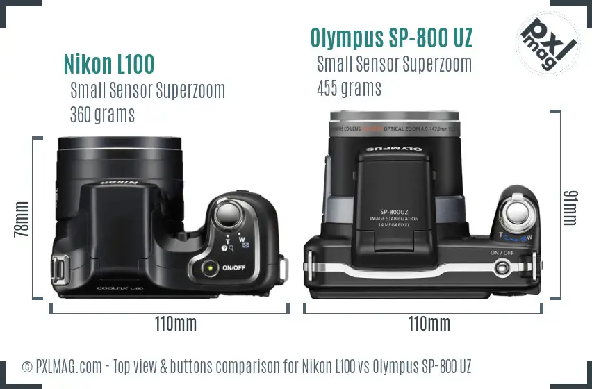 Nikon L100 vs Olympus SP-800 UZ top view buttons comparison