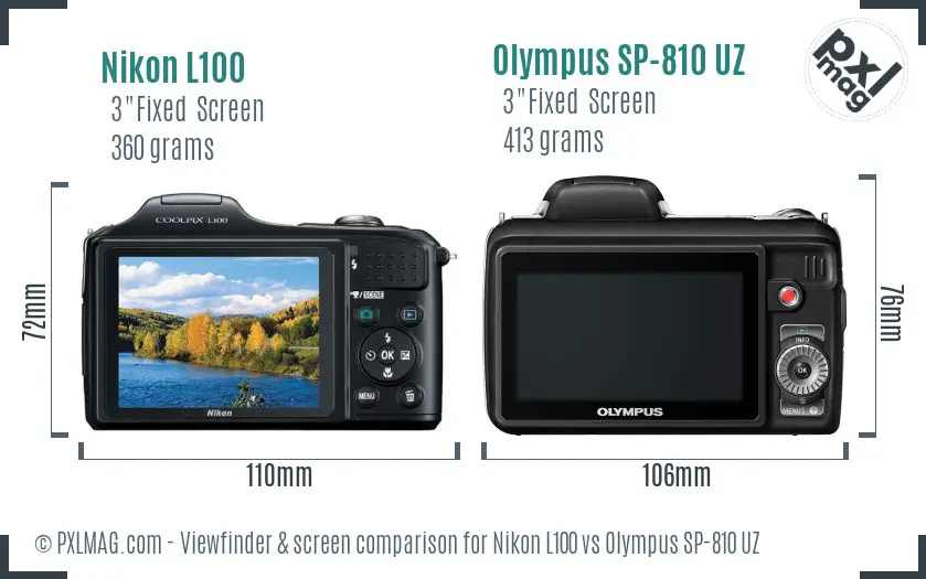 Nikon L100 vs Olympus SP-810 UZ Screen and Viewfinder comparison