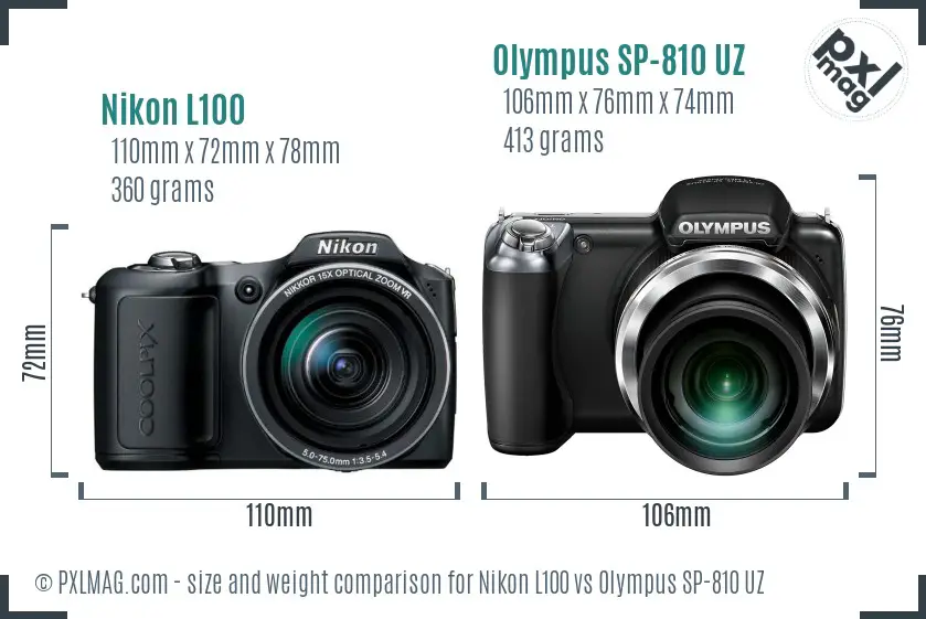 Nikon L100 vs Olympus SP-810 UZ size comparison