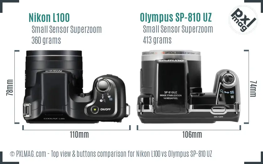 Nikon L100 vs Olympus SP-810 UZ top view buttons comparison