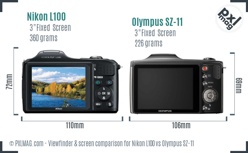Nikon L100 vs Olympus SZ-11 Screen and Viewfinder comparison