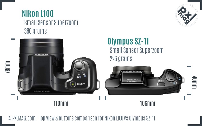Nikon L100 vs Olympus SZ-11 top view buttons comparison