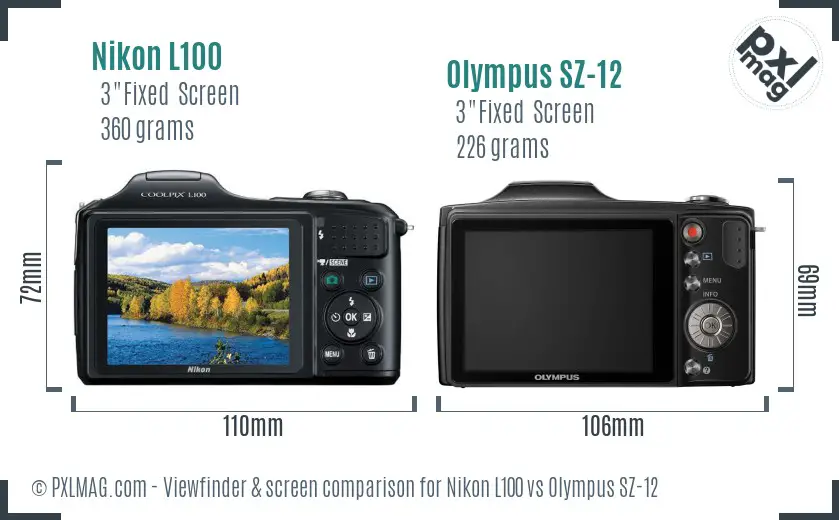 Nikon L100 vs Olympus SZ-12 Screen and Viewfinder comparison