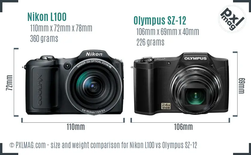 Nikon L100 vs Olympus SZ-12 size comparison