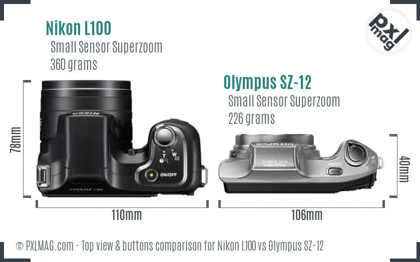 Nikon L100 vs Olympus SZ-12 top view buttons comparison
