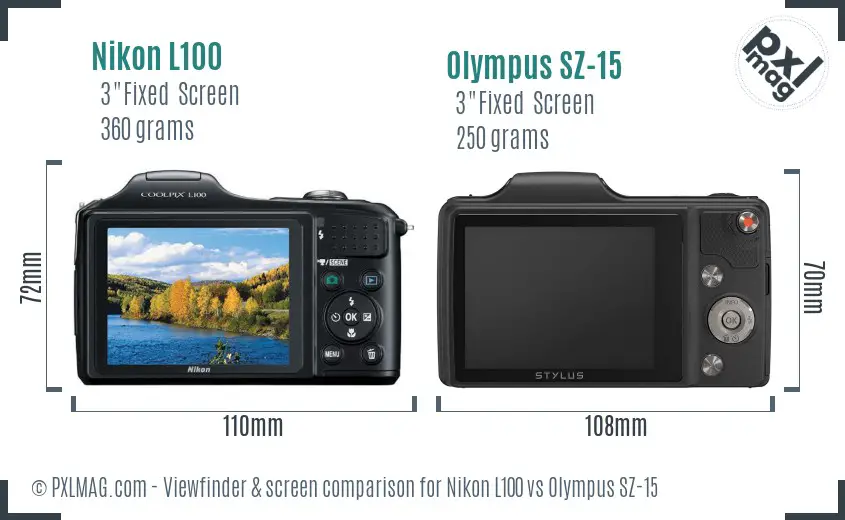 Nikon L100 vs Olympus SZ-15 Screen and Viewfinder comparison