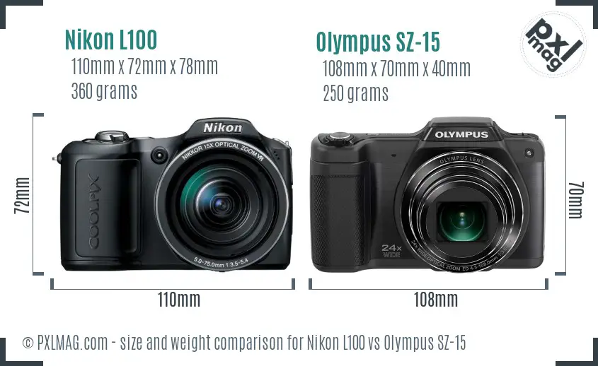 Nikon L100 vs Olympus SZ-15 size comparison