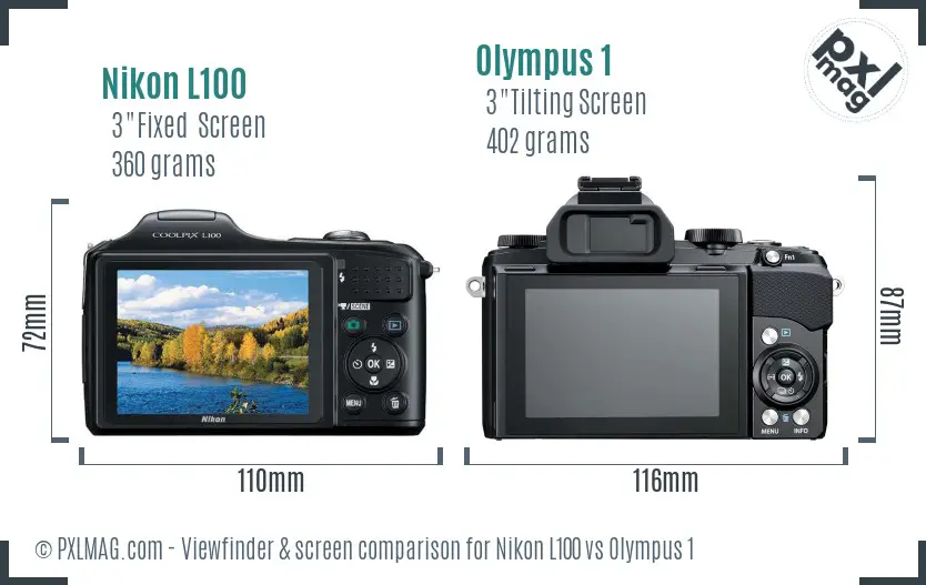 Nikon L100 vs Olympus 1 Screen and Viewfinder comparison