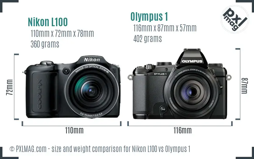 Nikon L100 vs Olympus 1 size comparison