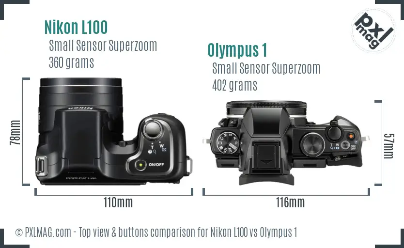 Nikon L100 vs Olympus 1 top view buttons comparison