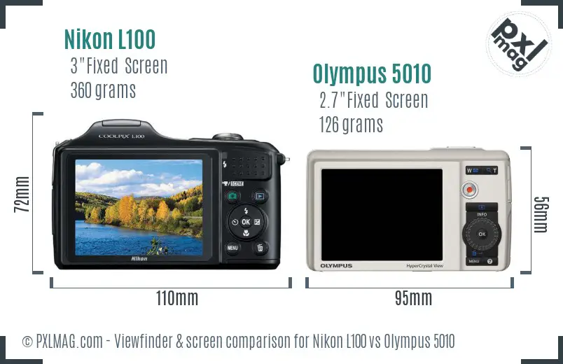 Nikon L100 vs Olympus 5010 Screen and Viewfinder comparison