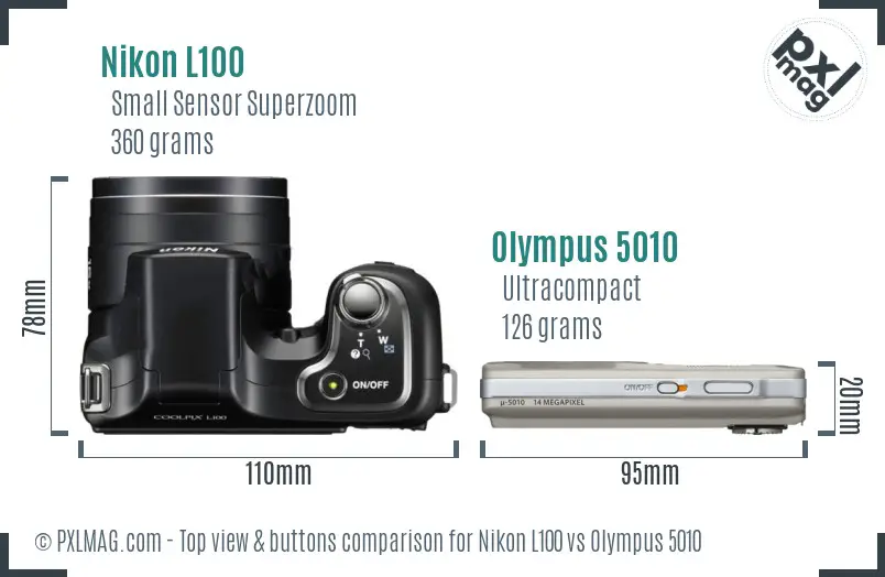 Nikon L100 vs Olympus 5010 top view buttons comparison