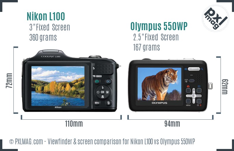Nikon L100 vs Olympus 550WP Screen and Viewfinder comparison