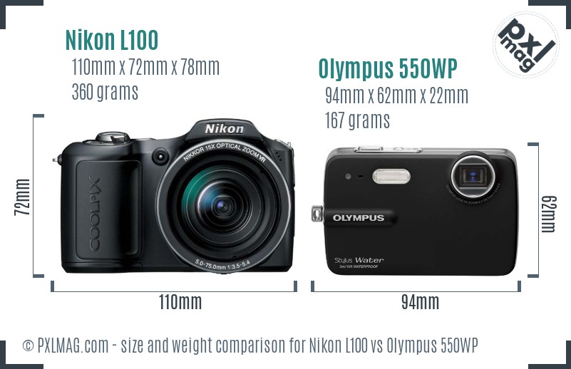 Nikon L100 vs Olympus 550WP size comparison