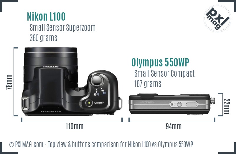 Nikon L100 vs Olympus 550WP top view buttons comparison