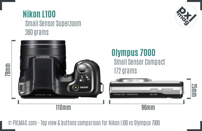 Nikon L100 vs Olympus 7000 top view buttons comparison Nikon L100 vs Olympus 7000 top view buttons comparison