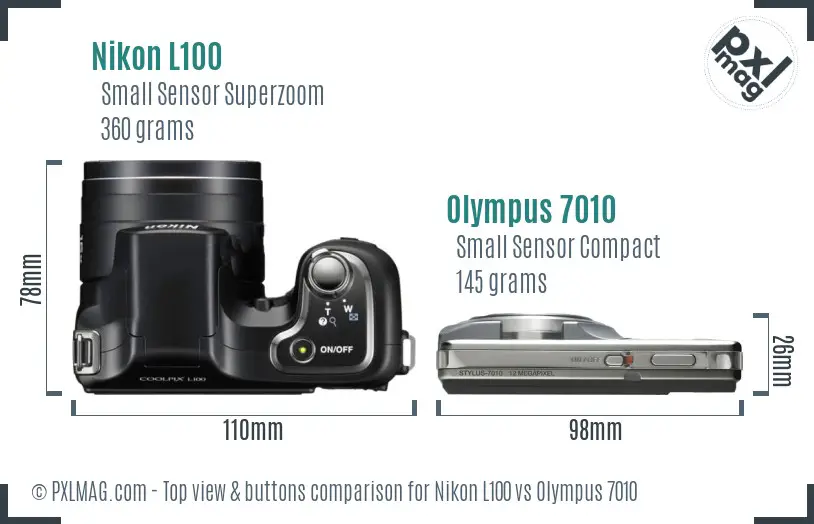Nikon L100 vs Olympus 7010 top view buttons comparison Nikon L100 vs Olympus 7010 top view buttons comparison