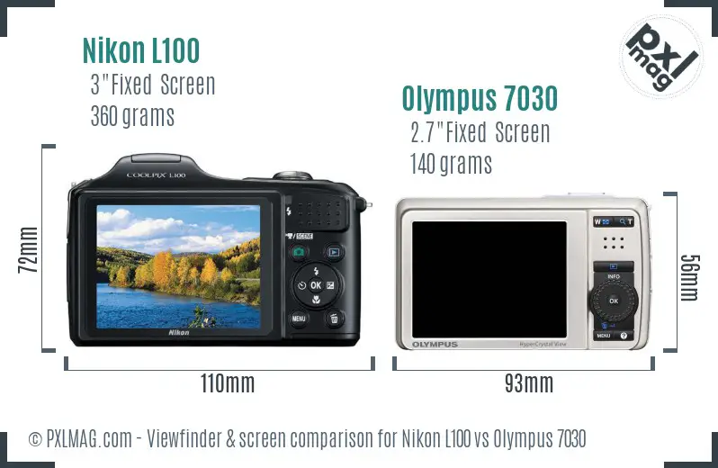 Nikon L100 vs Olympus 7030 Screen and Viewfinder comparison