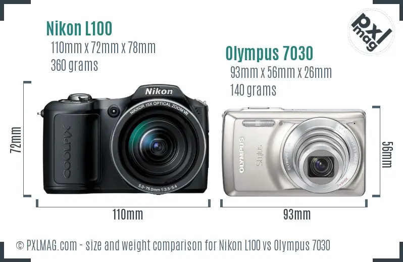 Nikon L100 vs Olympus 7030 size comparison