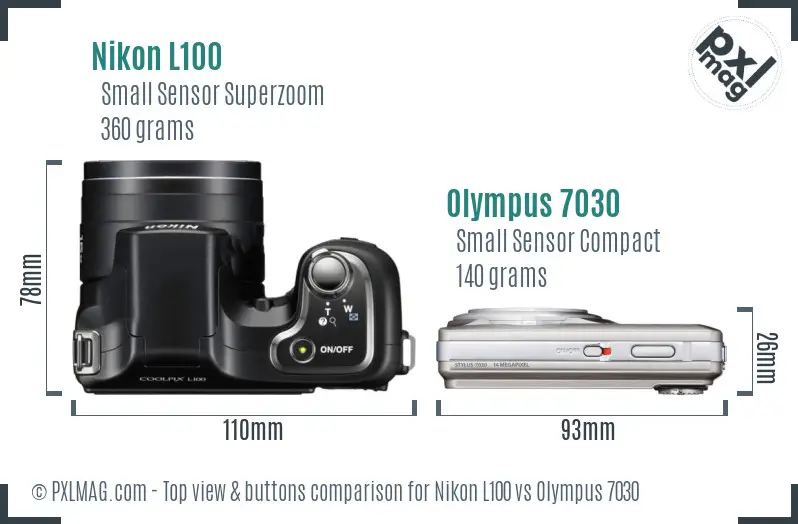 Nikon L100 vs Olympus 7030 top view buttons comparison