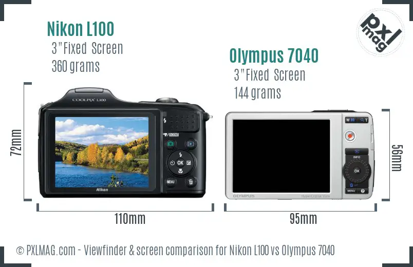 Nikon L100 vs Olympus 7040 Screen and Viewfinder comparison