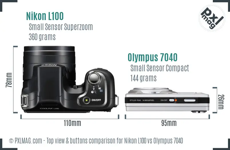 Nikon L100 vs Olympus 7040 top view buttons comparison