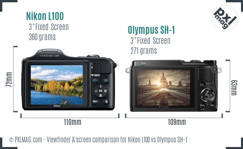 Nikon L100 vs Olympus SH-1 Screen and Viewfinder comparison