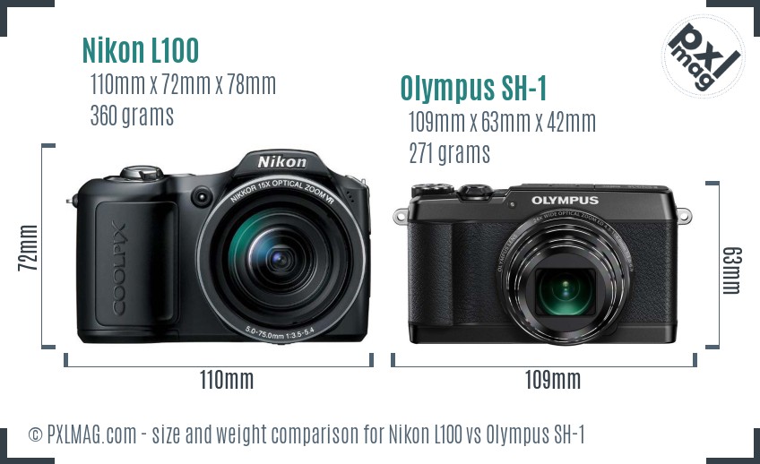 Nikon L100 vs Olympus SH-1 size comparison
