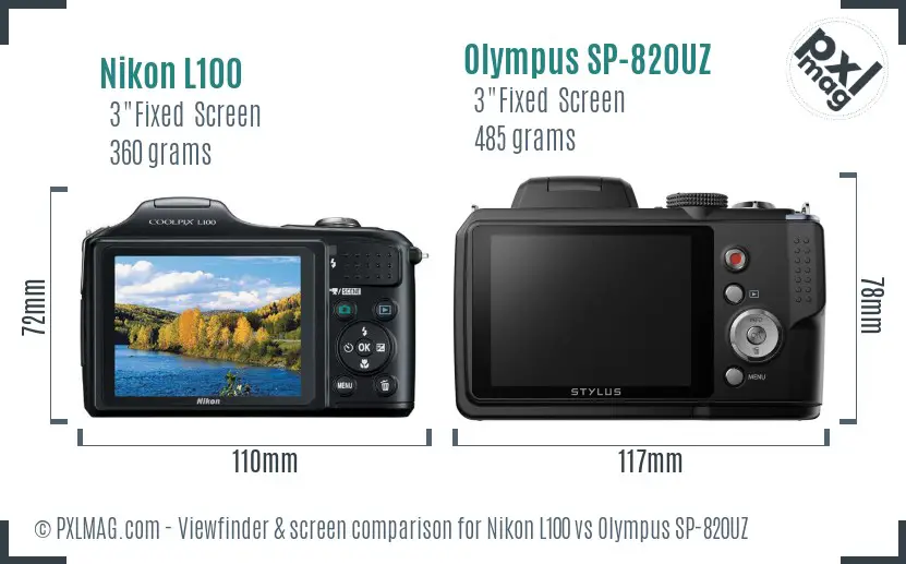 Nikon L100 vs Olympus SP-820UZ Screen and Viewfinder comparison Nikon L100 vs Olympus SP-820UZ Screen and Viewfinder comparison