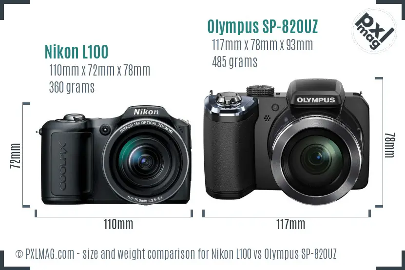 Nikon L100 vs Olympus SP-820UZ size comparison Nikon L100 vs Olympus SP-820UZ size comparison