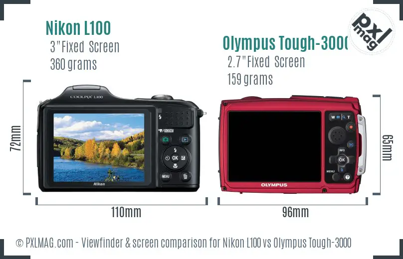 Nikon L100 vs Olympus Tough-3000 Screen and Viewfinder comparison