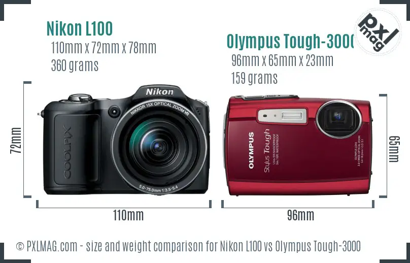 Nikon L100 vs Olympus Tough-3000 size comparison