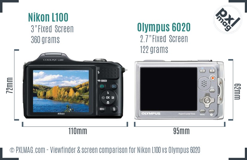 Nikon L100 vs Olympus 6020 Screen and Viewfinder comparison