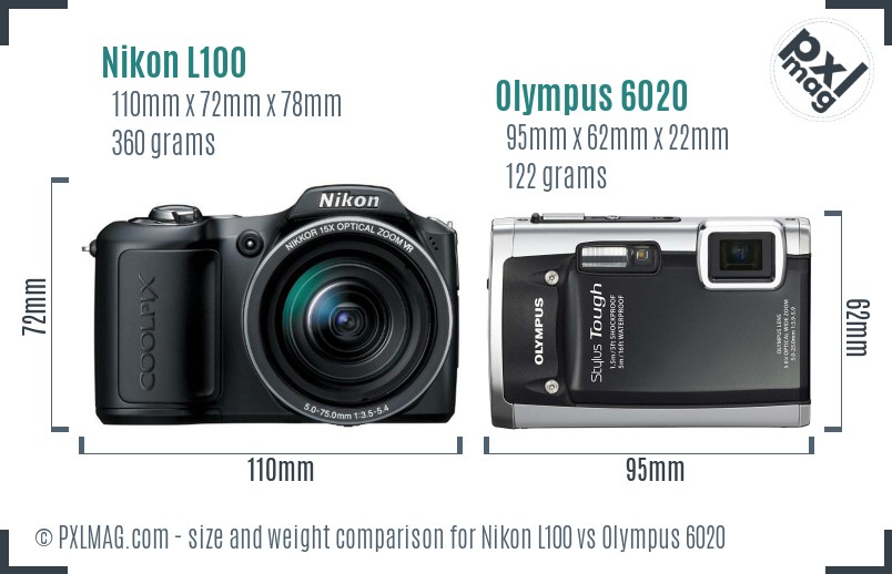 Nikon L100 vs Olympus 6020 size comparison
