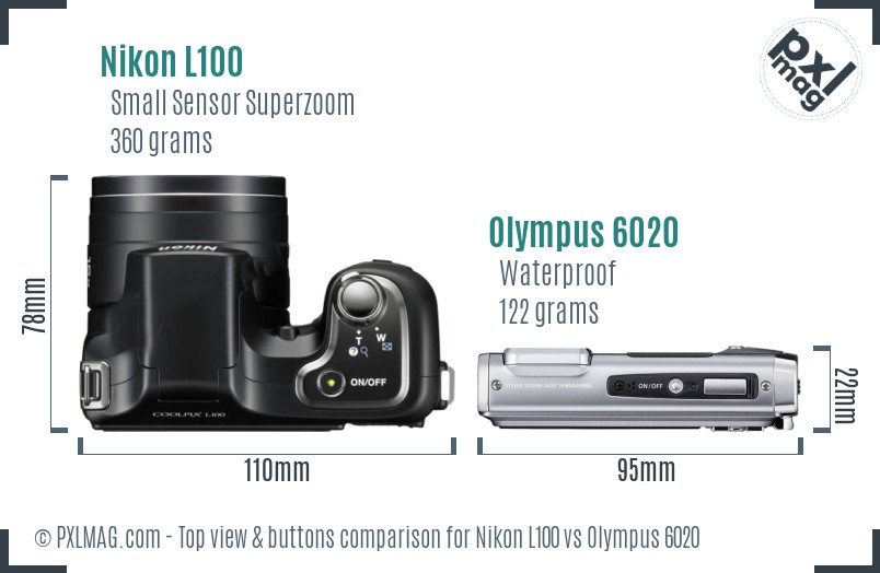 Nikon L100 vs Olympus 6020 top view buttons comparison
