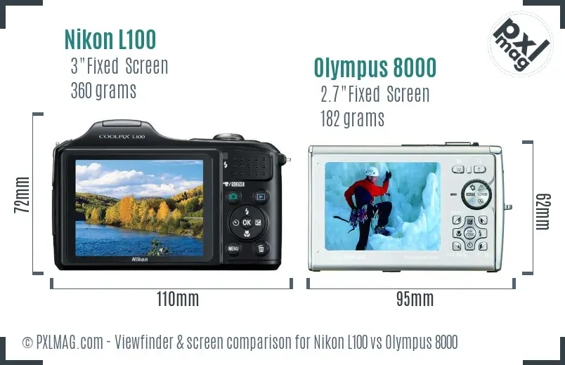Nikon L100 vs Olympus 8000 Screen and Viewfinder comparison