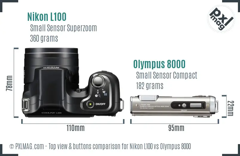 Nikon L100 vs Olympus 8000 top view buttons comparison